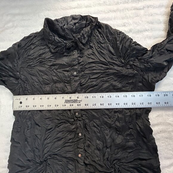 Babette Womens Black Textured Crinkle Button-Up Shirt Small Long Sleeve Casual - Picture 7 of 10